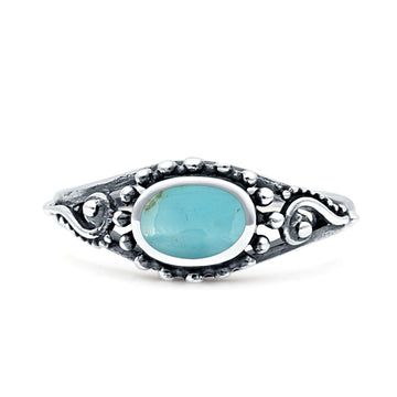 Petite Dainty Vintage Style Oval Thumb Ring Statement Fashion Simulated Turquoise 925 Sterling Silver